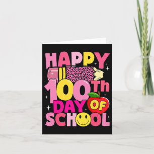 Teachers Kids Happy 100th Day Of School Pink Leopa Card