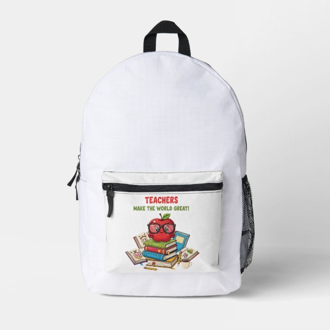 "Teachers Make The World Great" Cute Apple  Printed Backpack (Front)