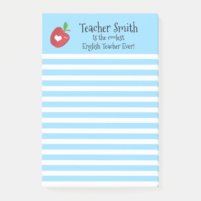 Teachers name coolest ever red apple lined post-it notes (Front)