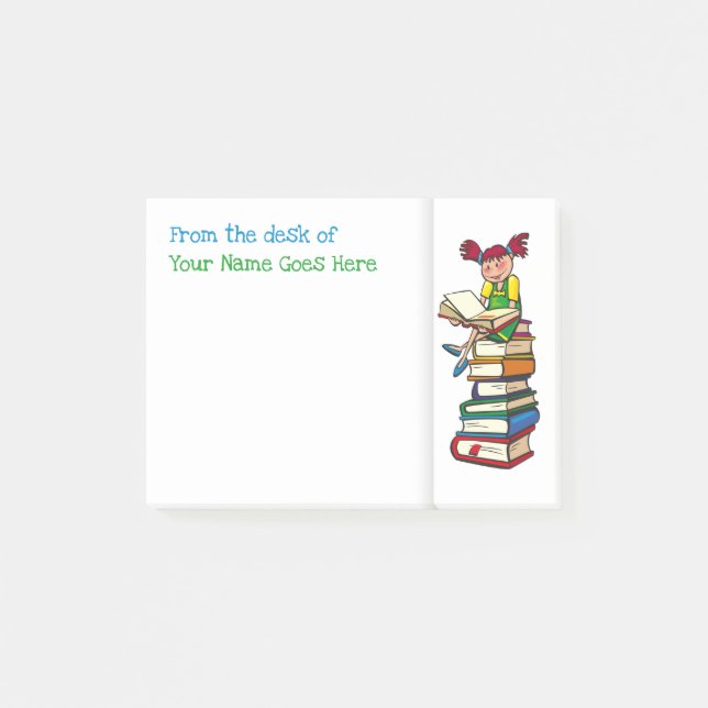 Teachers name desk note organiser bookworm girl (Front)