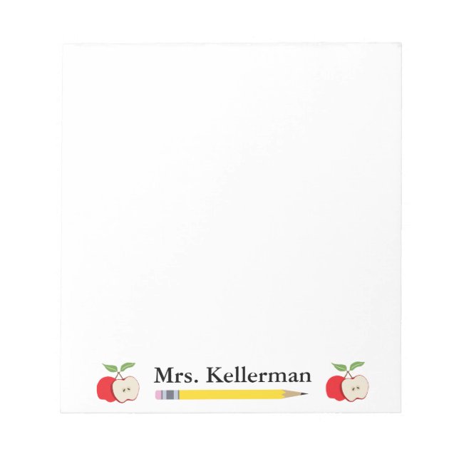Teacher's Name with Apples and Pencil 5.5 x 6 Notepad (Front)