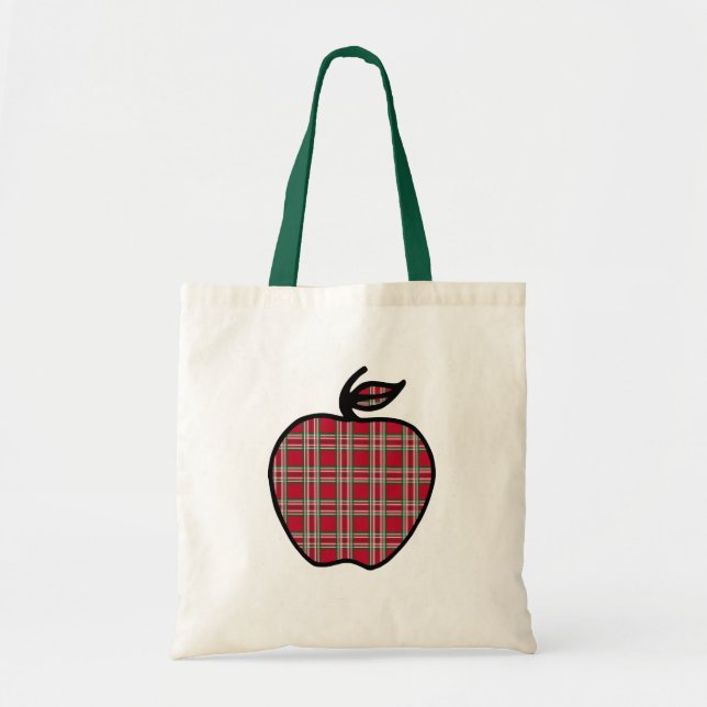 Teacher's Plaid Apple Book Tote Bag Gift (Front)