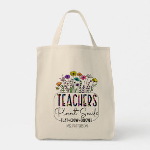 Teachers Plant Seeds Floral Personalised Name Tote Bag
