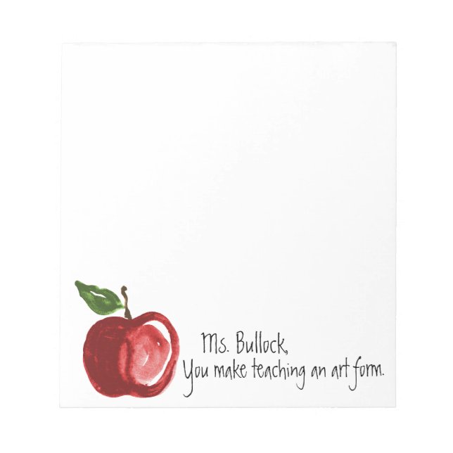 Teacher's Quote with Apple Personalised 5.5 x 6 Notepad (Front)