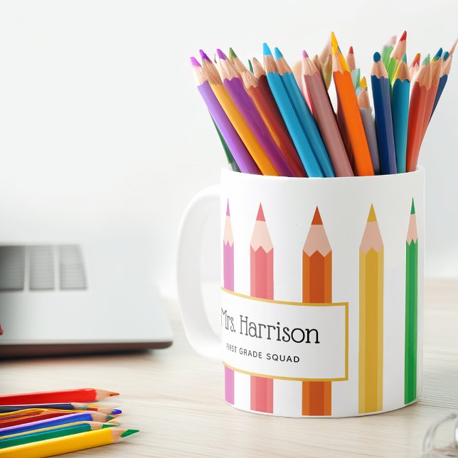 Teachers Rainbow Colour Pencils Personalised Coffee Mug (Teachers Rainbow Color Pencils Personalized Coffee Mug)
