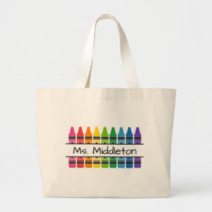 Teacher's Rainbow Crayons Personalised Large Tote Bag