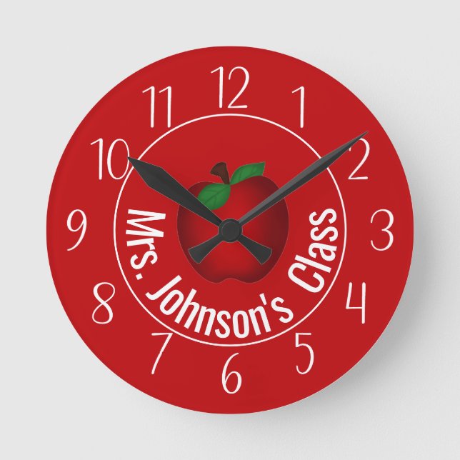 Teachers Red  Apple Personalised Round Clock (Front)