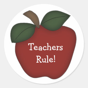 Teachers Rule!-Red Apple Classic Round Sticker
