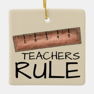 TEACHERS RULE School Teacher Wooden Ruler Class Ceramic Tree Decoration
