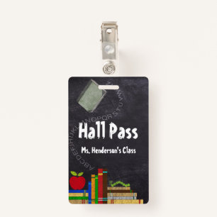 Teachers School Chalkboard Hall Pass ID Badge