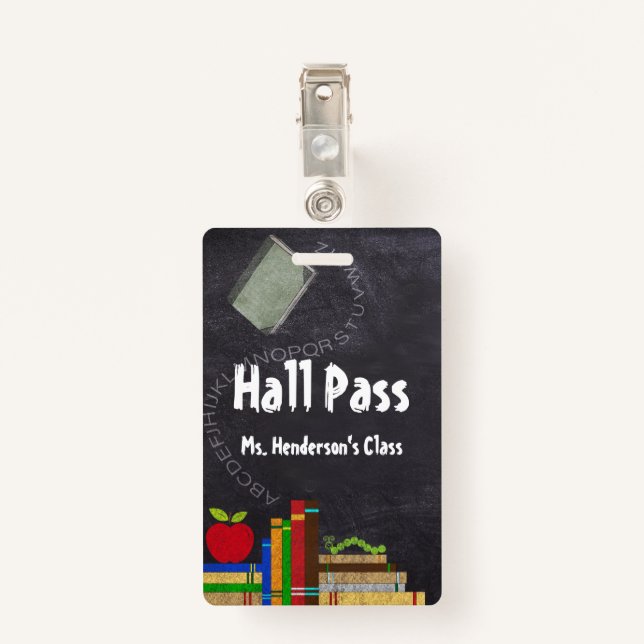 Teachers School Chalkboard Hall Pass ID Badge (Back with Clip)