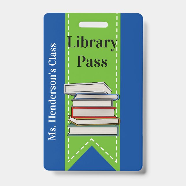 Teachers School Library Hall Pass Badge ID Badge (Front)