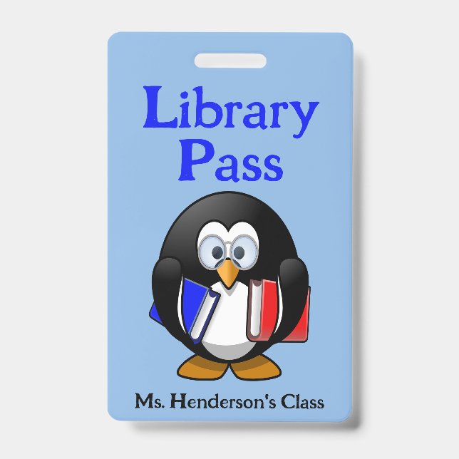 Teachers School Library Hall Pass Badge ID Badge (Front)
