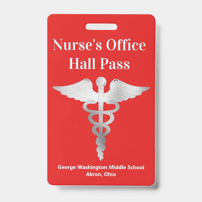 Teachers School Nurse Hall Pass Badge ID Badge (Front)
