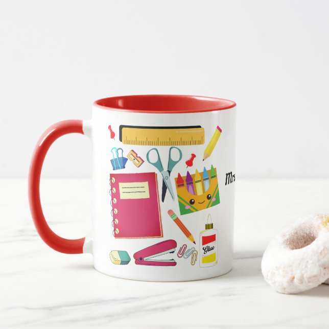 Teacher's School Supplies Red Mug (With Donut)