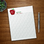 Teacher's Shiny Apple Lined Notepad<br><div class="desc">The classic shiny red apple on this fun,  custom gift.  Ready to personalise with her monogram & name.</div>