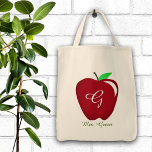 Teacher's Shiny Apple Tote Bag<br><div class="desc">The classic shiny red apple on this fun,  custom gift.  Ready to personalise with her monogram & name.</div>