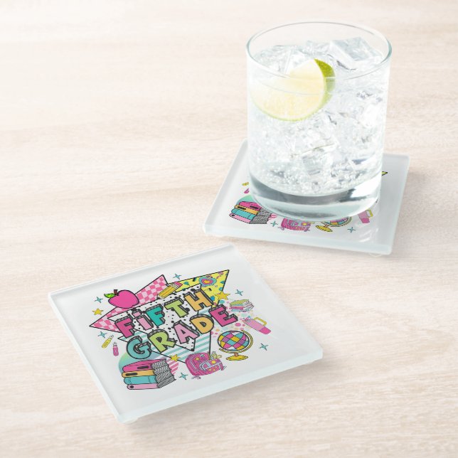Teachers Students Retro 90s Back To School Glass Coaster (Angled)