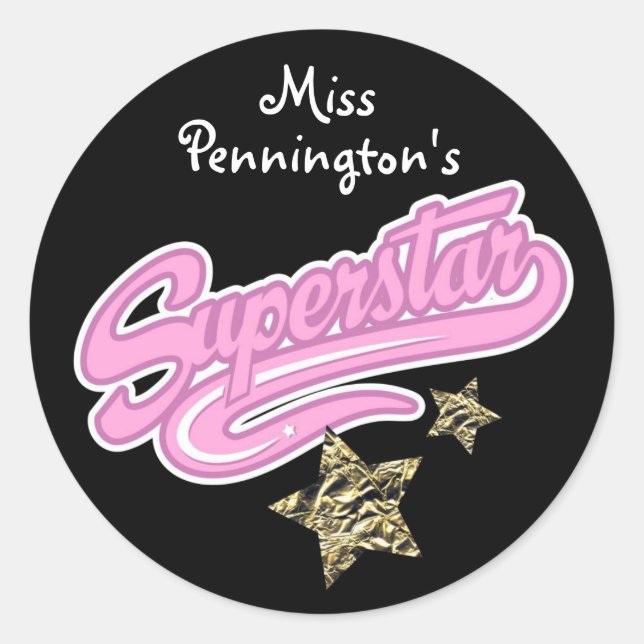 Teachers 'Superstar' Reward Classic Round Sticker (Front)