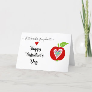 Teachers Valentines day colourful hearts and apple Holiday Card