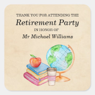 Teachers Vintage Globe Books Retirement Party Square Sticker