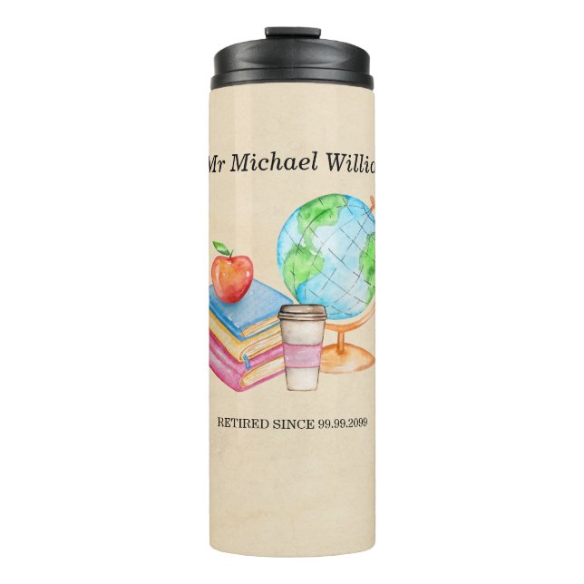 Teachers Vintage Globe Books Retirement Party  Thermal Tumbler (Front)