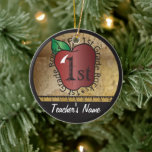 Teacher's Vintage Style 1st Grade | Chalkboard Ceramic Tree Decoration<br><div class="desc">First Grade School Teacher Ornament. Unique Vintage Style 1st grade school teacher design ready for you to personalise. Featured in a vintage school style with the saying "1st Grade Rocks" Teacher Christmas Ornament. 📌If you need further customisation, please click the "Click to Customise further" or "Customise or Edit Design"button and...</div>