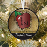 Teacher's Vintage Style 1st Grade | Chalkboard Metal Tree Decoration<br><div class="desc">🥇AN ORIGINAL COPYRIGHT ART DESIGN by Donna Siegrist ONLY AVAILABLE ON ZAZZLE! First Grade School Teacher Ornament. Unique Vintage Style 1st grade school teacher design ready for you to personalise. Featured in a vintage school style with the saying "1st Grade Rocks" Teacher Christmas Ornament. ✔NOTE: ONLY CHANGE THE TEMPLATE AREAS...</div>