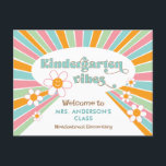 Teacher's Welcome to Kindergarten 70s Retro Postcard<br><div class="desc">This colourful teacher's "Welcome to Kindergarten" postcard features a fun 1970s style retro design.</div>