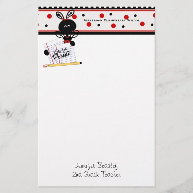 Teacher's Whimsical Ladybug Stationery (Front)