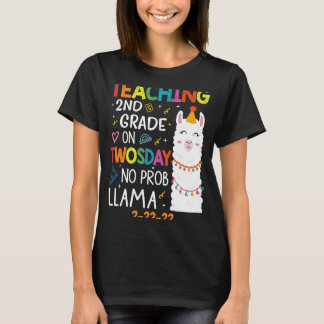 Teaching 2nd Grade On Twosday No Probllama Llama 2 T-Shirt