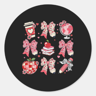 Teaching Is A Work Of Heart Pencil Bow Teacher Val Classic Round Sticker