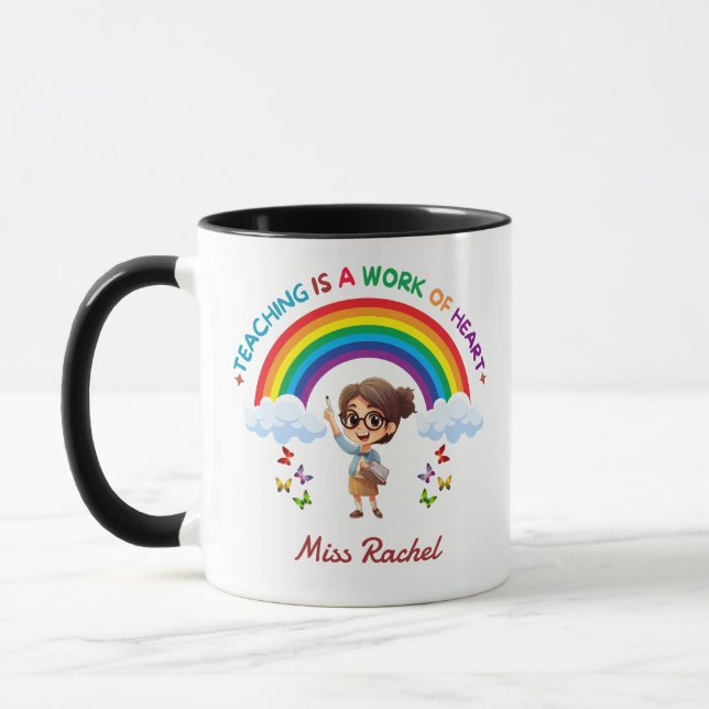 Teaching Is a Work of Heart Rainbow Teacher Coffee Mug (Left)