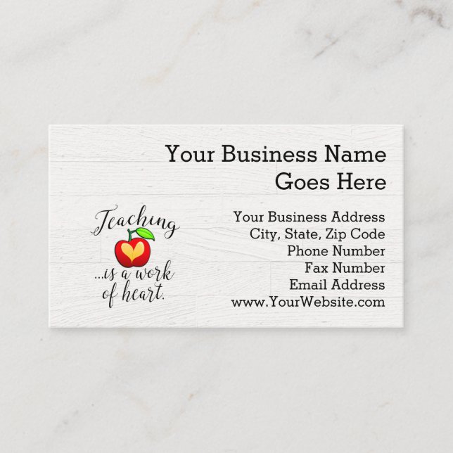 Teaching is a Work of Heart Teacher Appreciation Business Card (Front)