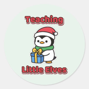 Teaching Little Elves Christmas Teacher Classic Round Sticker