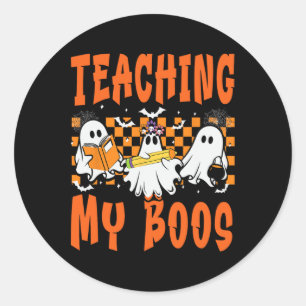 Teaching My Boos Teacher Cute Ghost Groovy Teacher Classic Round Sticker