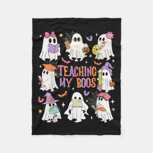 Teaching My Boos Teacher Cute Ghost Groovy Teacher Fleece Blanket