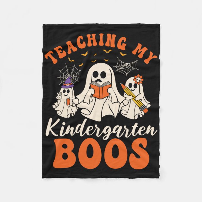 Teaching My Kindergarten Boos Retro Ghost Hallowee Fleece Blanket (Front)