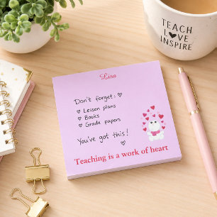 Teaching pink hearts post-it notes