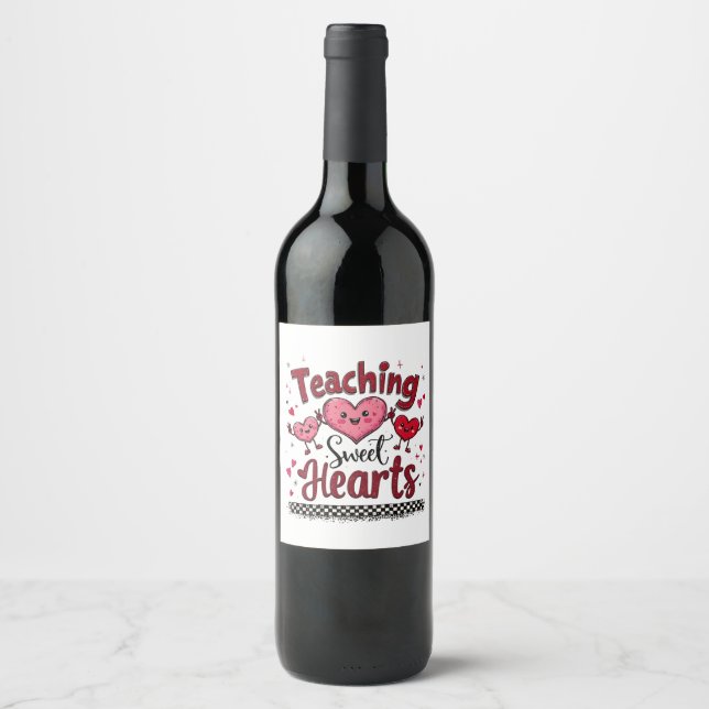 Teaching Sweet Hearts Funny Valentine's Teacher  Wine Label (Front)