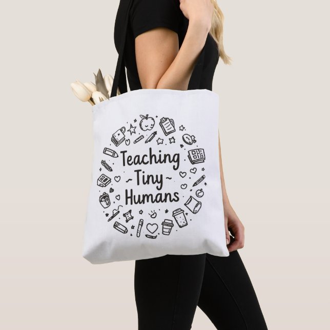Teaching Tiny Humans Teacher Tote Bag (Close Up)