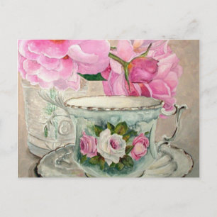 Teacup and Peony Painting Postcard