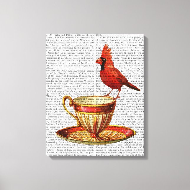 Teacup And Red Cardinal Canvas Print (Front)