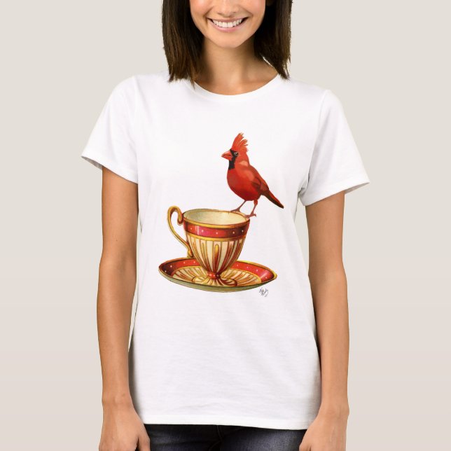 Teacup And Red Cardinal T-Shirt (Front)