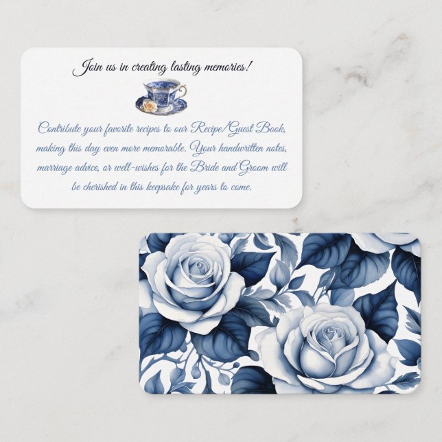 Teacup & Blue Rose Wedding Registry Enclosure Card (Front/Back)