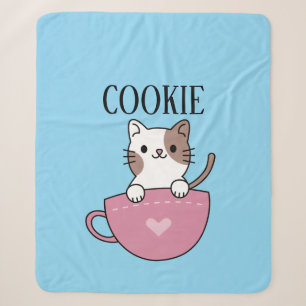 Teacup Cat Pesonalized Sherpa Blanket