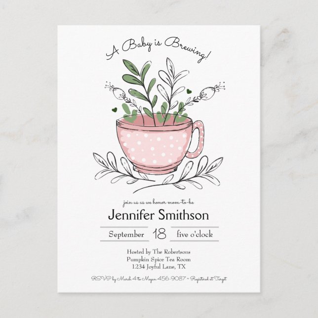Teacup Floral Hand-drawn Tea Party Baby Shower Postcard (Front)