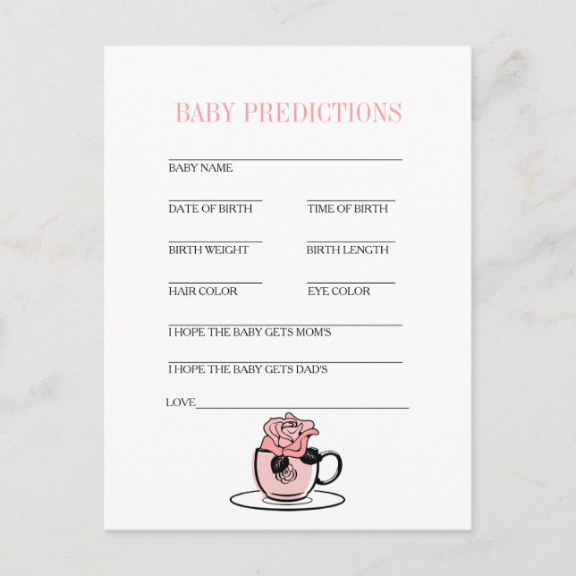Teacup & Flowers Baby Shower Baby Prediction Game Announcement Postcard (Front)