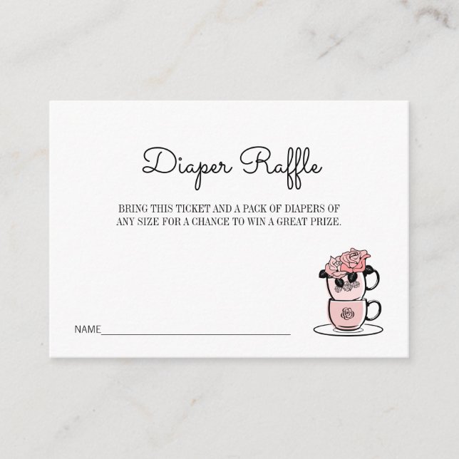 Teacup & Flowers Baby Shower Diaper Raffle Ticket Enclosure Card (Front)