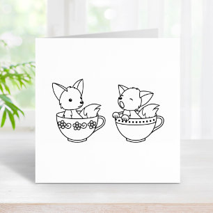 Teacup Foxes - Baby Animals in a Cup Rubber Stamp